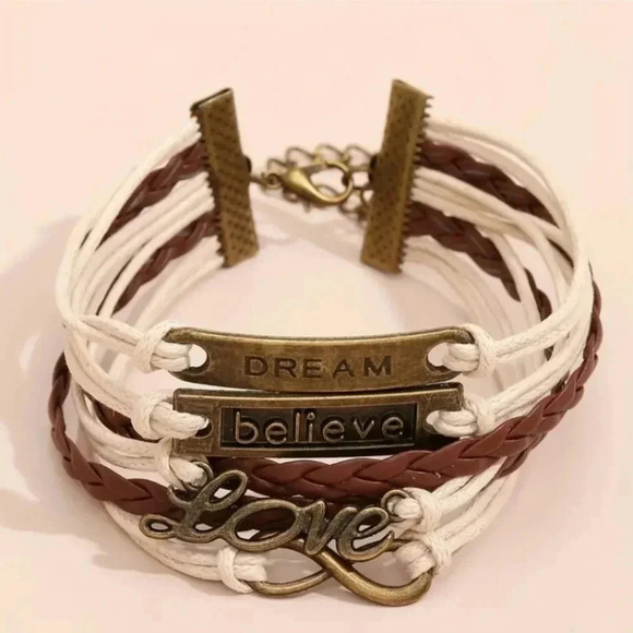 Multi-Layered Faux Leather Believe & Infinity & Love Bracelet - Picture 3 of 6